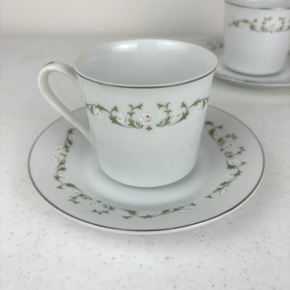 Sheffield Fine China‎ Elegance 502 Teacup and Saucer Set of 2 Japan Green Floral